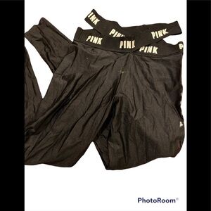 Victoria's Secret PINK double strap black sheen leggings